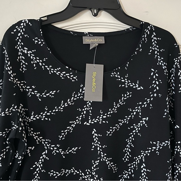 Style & Co. Black with White Patterned Long Sleeve Blouse Women’s Size Small - Picture 5 of 13